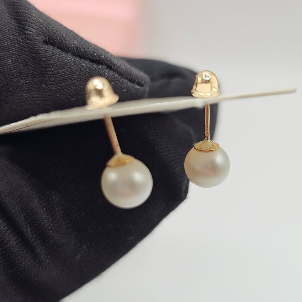 14KT GOLD SYNTHETIC PEARL SCREW BACK STUD EARRINGS 5MM - Picture 5 of 7